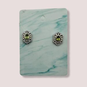 Sterling Silver 925 Womens Genuine Peridot Silver Gemstone Stud Earrings
